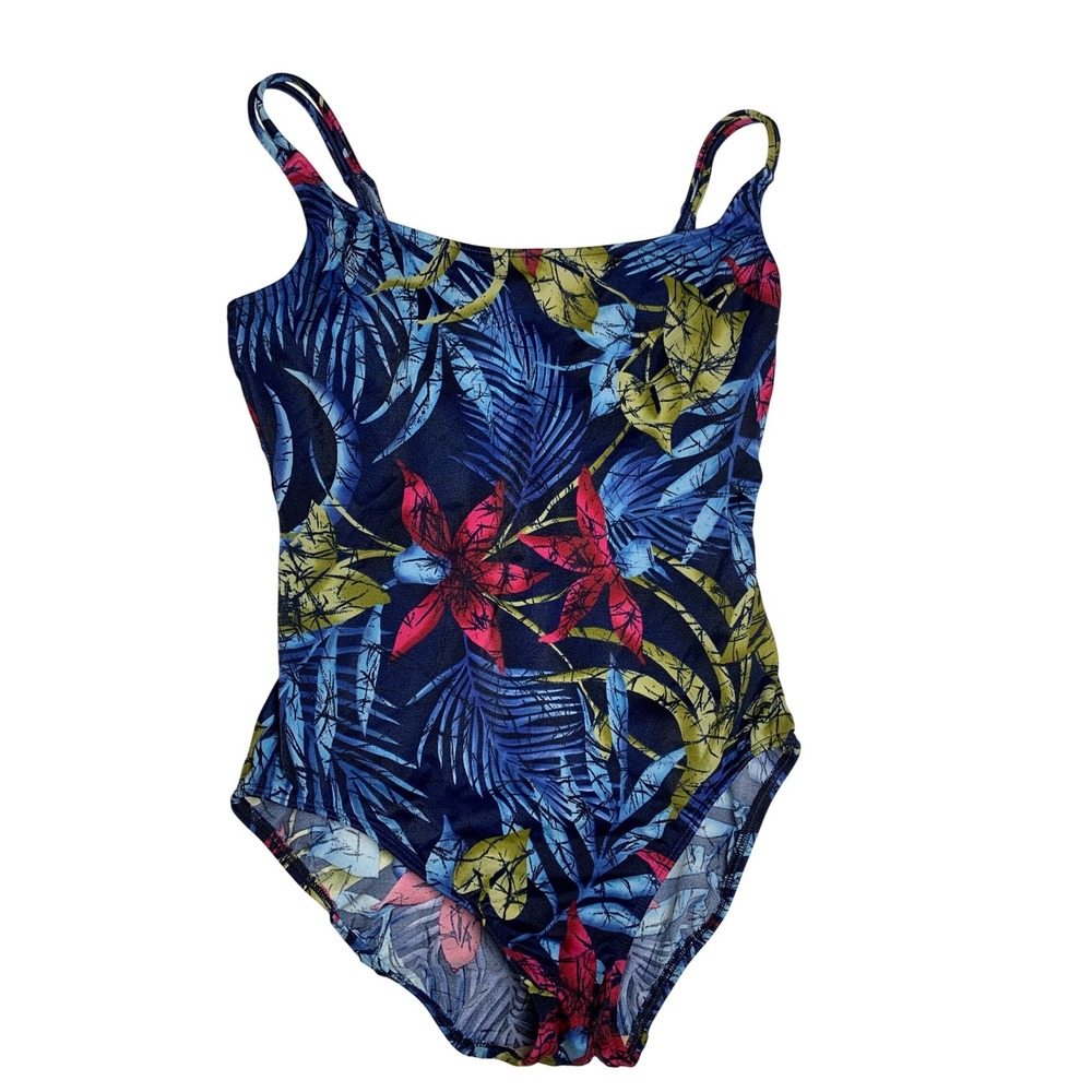 Vintage Sirena Tropical Floral Asymmetrical One Piece Swimsuit Made in USA 16‎